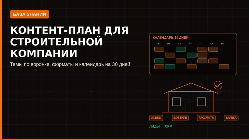 Контент-план для строительной компании: темы по воронке, форматы и календарь на 30 дней