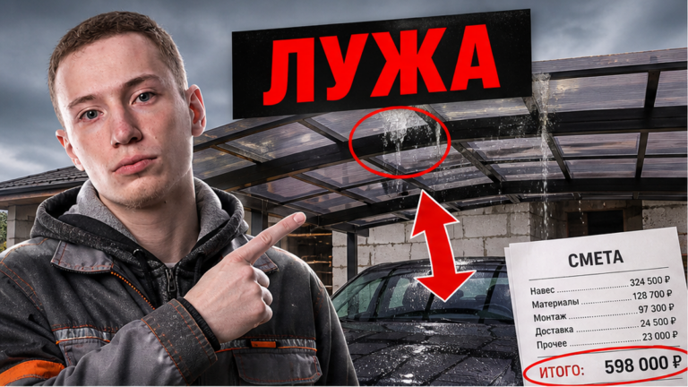 Обложка: Навес «за 95 тыс.» - после зимы лужа на капоте и стойка выперла