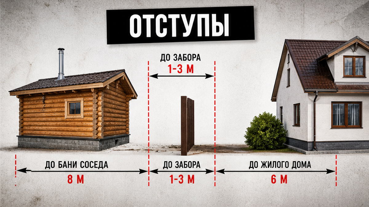 Схема отступов бани на участке