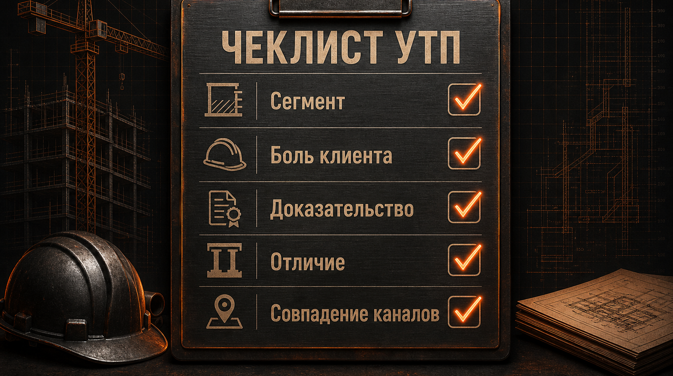 Чеклист УТП подрядчика: сегмент, боль, proof, отличие, совпадение каналов