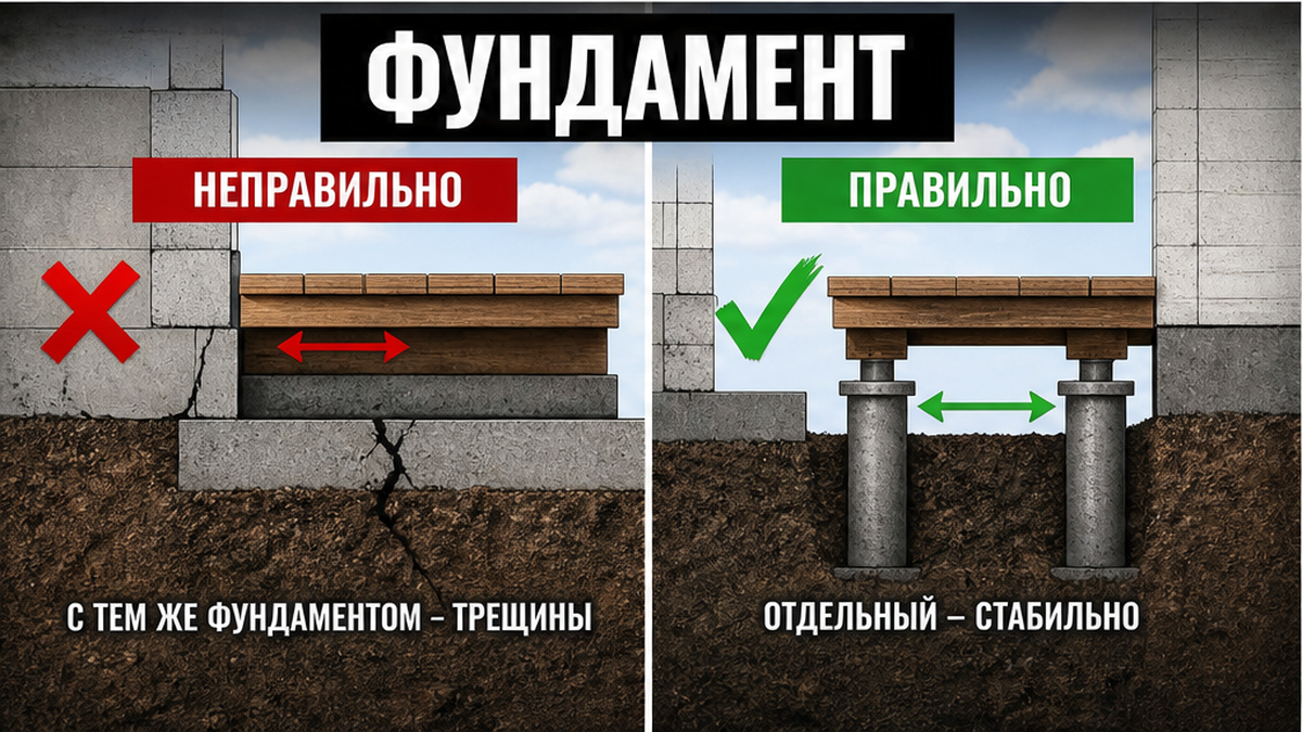 Схема фундамента под террасу: сваи, лента, плита